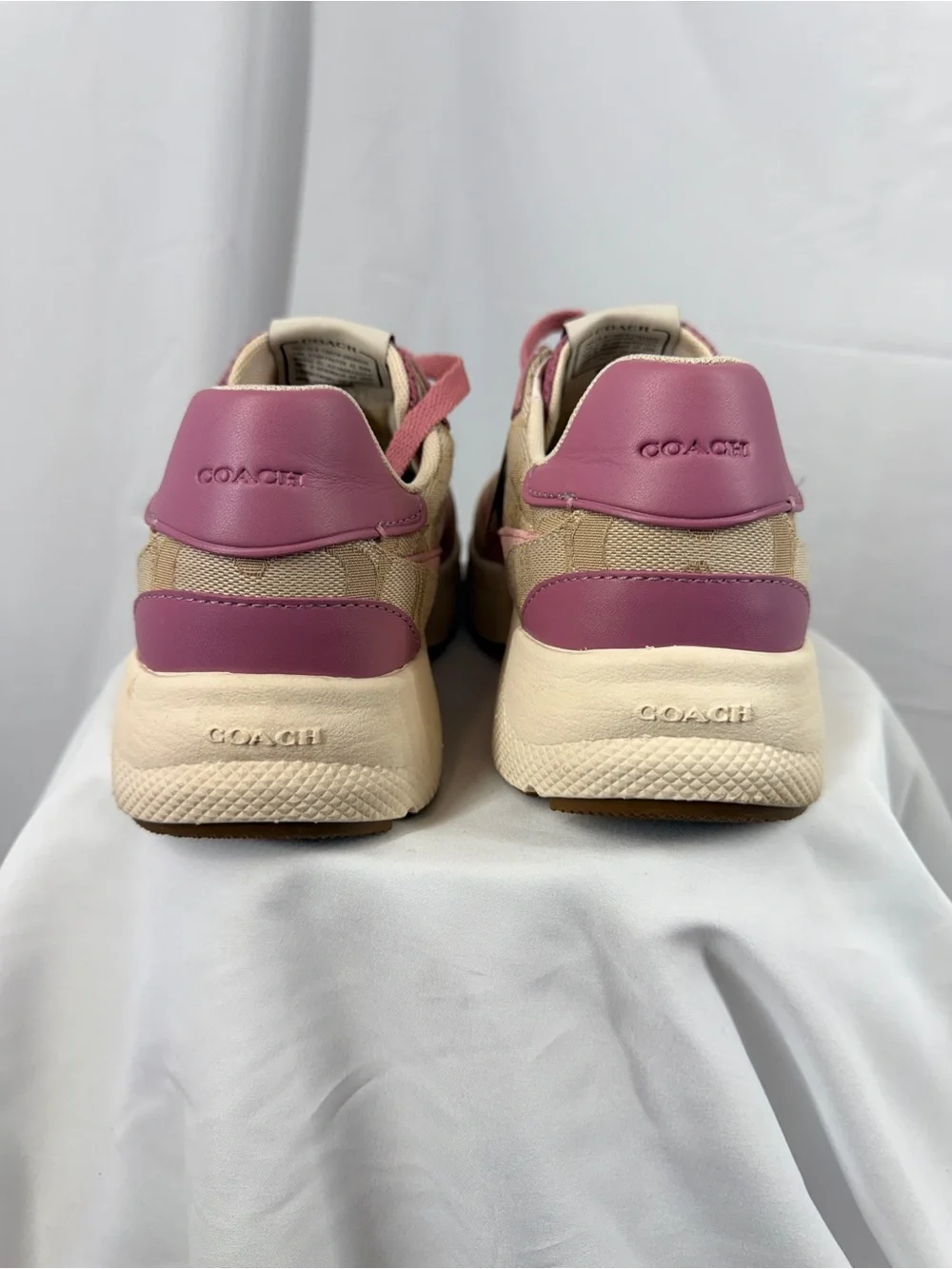 Coach Pink & Tan Women's Signature Lace-Up Sneakers